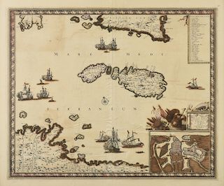 AN ANTIQUE MALTA MAP, "Insula Malta Accuratisime Delinæta, Urbibus et Fortalitiis Exprella, Federico de Wit, Amsterdam," 17TH CENTURY,