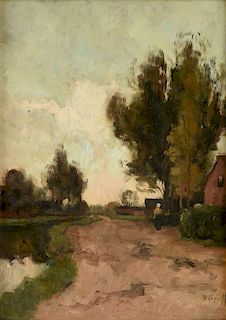 VICTOR BAUFFE (Dutch 1849-1921) A PAINTING, "Landscape with Stream,"