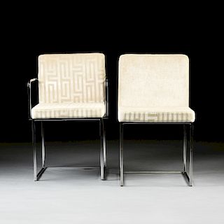 A SET OF TEN CONTEMPORARY ITALIAN UPHOLSTERED AND CHROMED STEEL DINING CHAIRS, BY CALLIGARIS, CIRCA 2005,