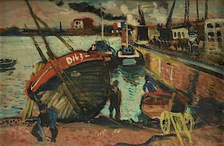 FRANCOIS GALL (French 1912-1987) A PAINTING, "Marina de Dieppe,"