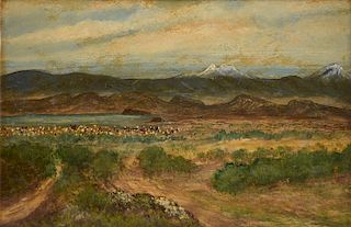JOAQUIN CLAUSELL (Mexican 1866-1935) A PAINTING, "Panoramic Landscape,"