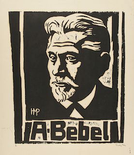 HERMANN MAX PECHSTEIN (German 1881-1955) A COLOR WOODCUT, "Portrait of August Bebel," 1916,