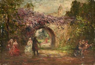 in the manner of ADOLPHE MONTICELLI (French 1824-1886) A PAINTING, "Day in the Garden,"