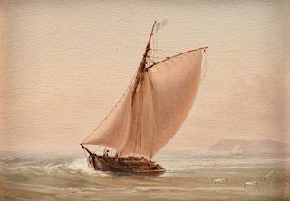 CONRAD WISE CHAPMAN (American 1842-1910) A PAINTING, "Sailing Vessel in Calm Water," MEXICO, 1898,