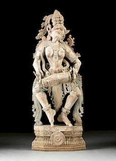 A SOUTHERN INDIAN POLYCHROME WOOD SCULPTURE OF A DANCING FIGURE, ATTRIBUTED TO KARNATAKA, 18TH/19TH CENTURY,