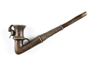 AN AFRICAN CEREMONIAL METAL PIPE, ATTRIBUTED TO CAMEROON,