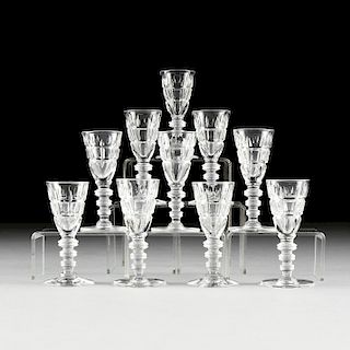 A SET OF TEN HAWKES CUT GLASS CORDIAL STEMWARE, VERNAY PATTERN, SIGNED, 20TH CENTURY,