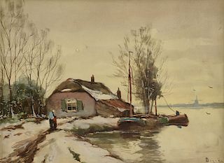 ANTON BERNARDUS DIRCKX (Dutch 1878-1927) A PAINTING, "Winter in Kralingse Plas,"