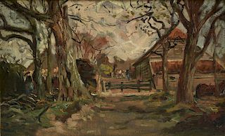 THEODOR FRANCISCUS GEODVRIEND (Dutch 1879-1969) A PAINTING, "The Road Home,"