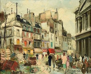 FERNAND CLAVER (French 1918-c.1961) A PAINTING, "Les Halles, Paris,"