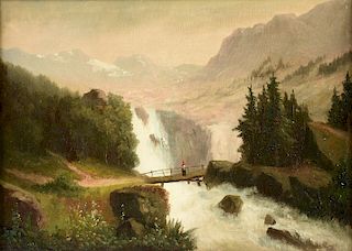 MUNICH SCHOOL (19th Century) A PAINTING, "Black Forest Waterfall,"