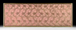 AN ANTIQUE FRENCH MAUVE SILK GROUND DAMASK TEXTILE, TOURS REGION, LATE 17TH/EARLY 18TH CENTURY,