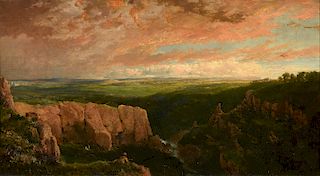 attributed to EDMUND JOHANN NIEMANN (1813-1876) A PAINTING, "View of Canyon at Sunset,"