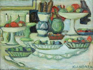 KEES ANDRÉA (Dutch 1914-2006) A PAINTING, "Nature Morte with Baguettes and Compotes,"