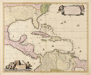 AN ANTIQUE MAP, "Insulæ Americanæ in Oceano septentrionali ae Regiones Adiacentes a C. de May usque ad Lineam Æquinoctianlem," 18TH CENTURY,