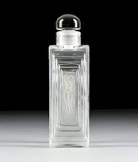 A VINTAGE LALIQUE CLEAR AND FROSTED GLASS DUNCAN FLACON 4, ETCHED SIGNATURE, 1945-1960,