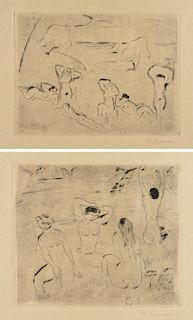 HANS PURRMANN (German 1880-1966) TWO ETCHINGS, "Vier Badende Frauen (Sommer)," AND "Sechs Badende Frauen am Strand," 1918,