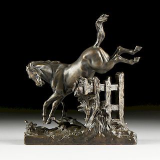 MAURICE CONSTANT FAVRE (French 1875-1915) A BRONZE SCULPTURE, "Scattering the Ducks,"