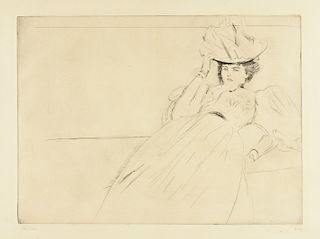 PAUL HELLEU (French 1859-1927) AN ETCHING, "Femme au Chapeau avec Plume,"