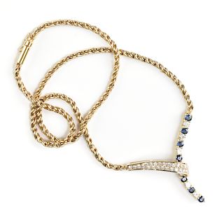 AN 18K YELLOW AND WHITE GOLD, SAPPHIRE, AND DIAMOND LADY'S NECKLACE AND BRACELET,