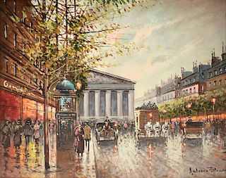 ANTOINE BLANCHARD (French 1910-1980) A PAINTING, "Paris, Place de la Madeleine,"