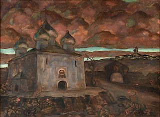 ANGELINA BELOFF (Russian/Mexican 1879-1969) A PAINTING, "Russian Church,"