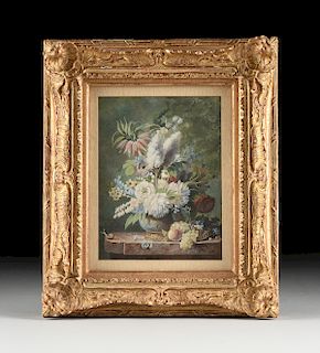 JEAN LOUIS PRÉVOST (French 1760-1810) A PAINTING, "Flower Bouquet in a Bronze Mounted Cachepot On Table with Snail,"