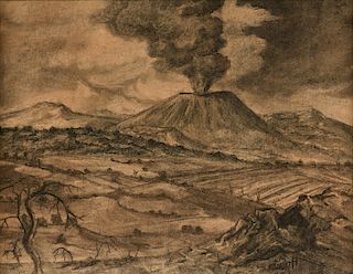 GERARDO "DR. ATL" MURILLO (Mexican 1875-1964) A DRAWING, "Volcano (Popocatépetl) Erupting," 1947,