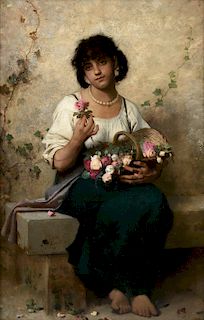LÉON JEAN BASILE PERRAULT (French 1832-1908) A PAINTING, "Rose Seller,"