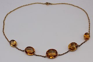 JEWELRY. 14kt Gold and Citrine Necklace.