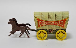 1950 U.S Metal Toy Co Chisholm Trail Tin Wagon Toy