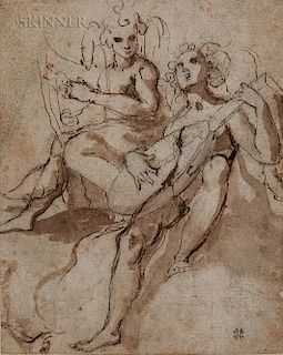 Attributed to Prospero Fontana (Italian, 1512-1597)  Two Music-making Angels