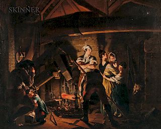 Johan Herman Faber (Flemish, 1734-1800) After Joseph Wright of Derby (British 1734-1797)  Copy After An Iron Forge