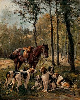 Charles Olivier De Penne (French, 1831-1897)  Hunt Scene with Dogs