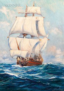 Anton Otto Fischer (American, 1882-1962)  With her great sail spread she thrust her nose into the heavy swell