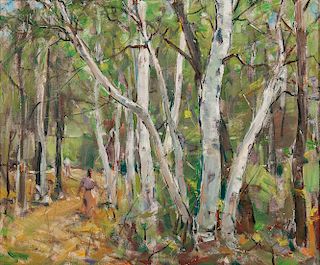 Carl William Peters (American, 1897-1980)  On the Path through the Birch Grove