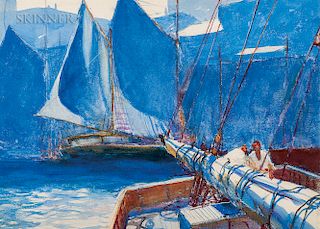 John Whorf (American, 1903-1959)  Securing the Sails