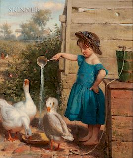 Seymour Joseph Guy (American, 1824-1910)  Girl with Geese