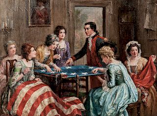 Jennie Augusta Brownscombe (American, 1850-1936)  Betsy Ross Sewing the Flag