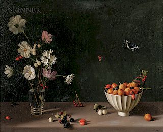 Fernand Renard (French, 1912-1990)  Still Life with Fruit, Flowers, and Butterflies