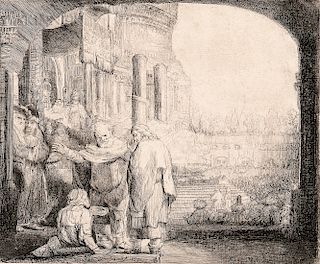 Rembrandt Harmensz van Rijn (Dutch, 1606-1669)  Peter and John Healing the Cripple at the Gate of the Temple