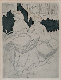 Théophile Alexandre Steinlen (French/Swiss, 1859-1923)  Blanchisseuses reportant l'ouvrage