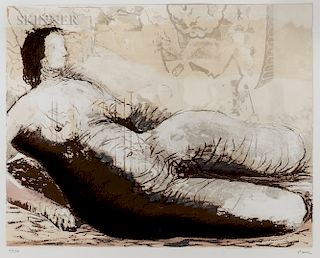 Henry Moore (British, 1898-1986)  Reclining Woman with Yellow Background