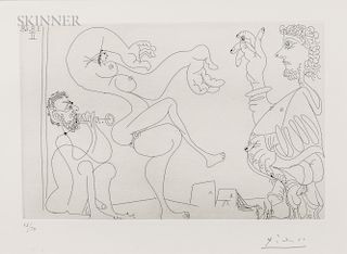 Pablo Picasso (Spanish, 1881-1973)  Danse du ventre dans le désert, avec spectateur bedonnant