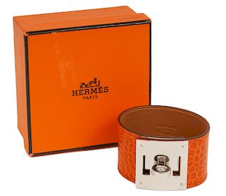 Herms Orange Alligator Leather Kelly Dog Cuff