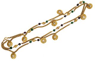 Chanel Gold Tone 72"L Gripoix Necklace