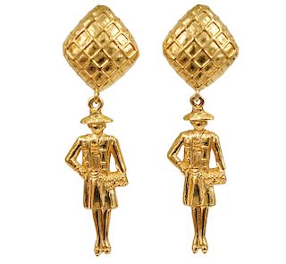 Chanel Gold Coco Dangle Vintage 1970's Earrings