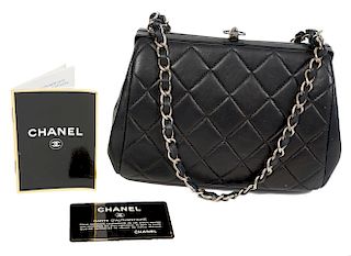 Chanel Vintage Black Quilted Leather Handbag