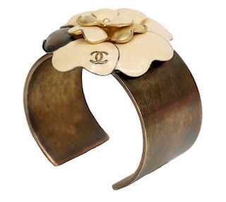 Chanel Brass Tone & Enamel Cuff Bracelet