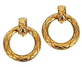 Chanel Gold Quilted Hoop & Huggie Earrings